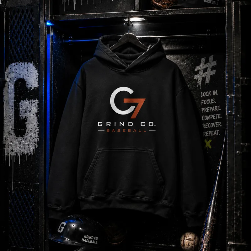 Unisex Mineral Wash Distressed Hoodie with Grind Co. Baseball G7 logo